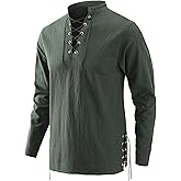 Bbalizko Mens Pirate Shirts Renaissance Viking Steampunk Medieval Lace up Long Sleeve Gothic Celtic Hippie Victorian Costume