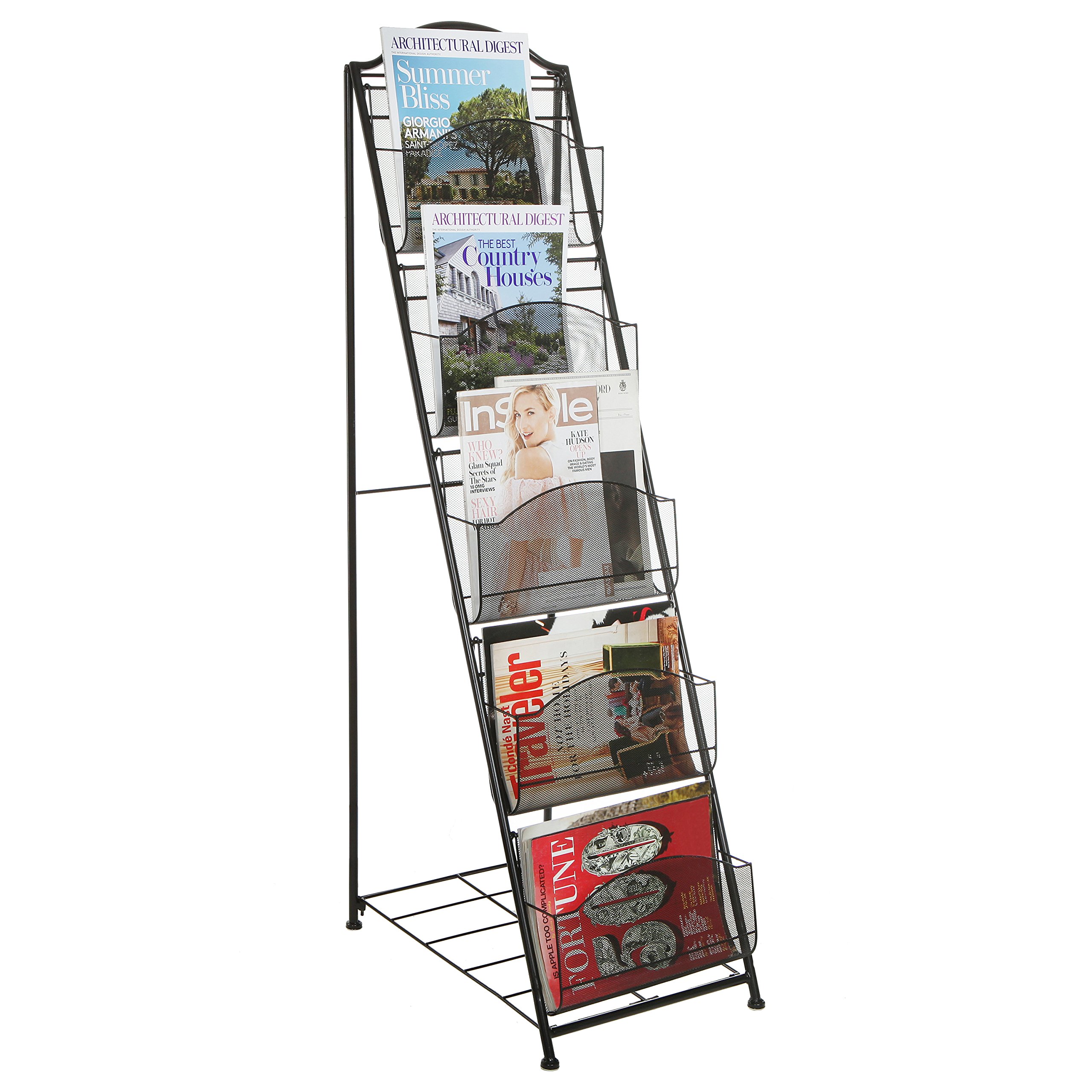 Modern Black Metal Freestanding A Frame 5 Tier Magazine Rack