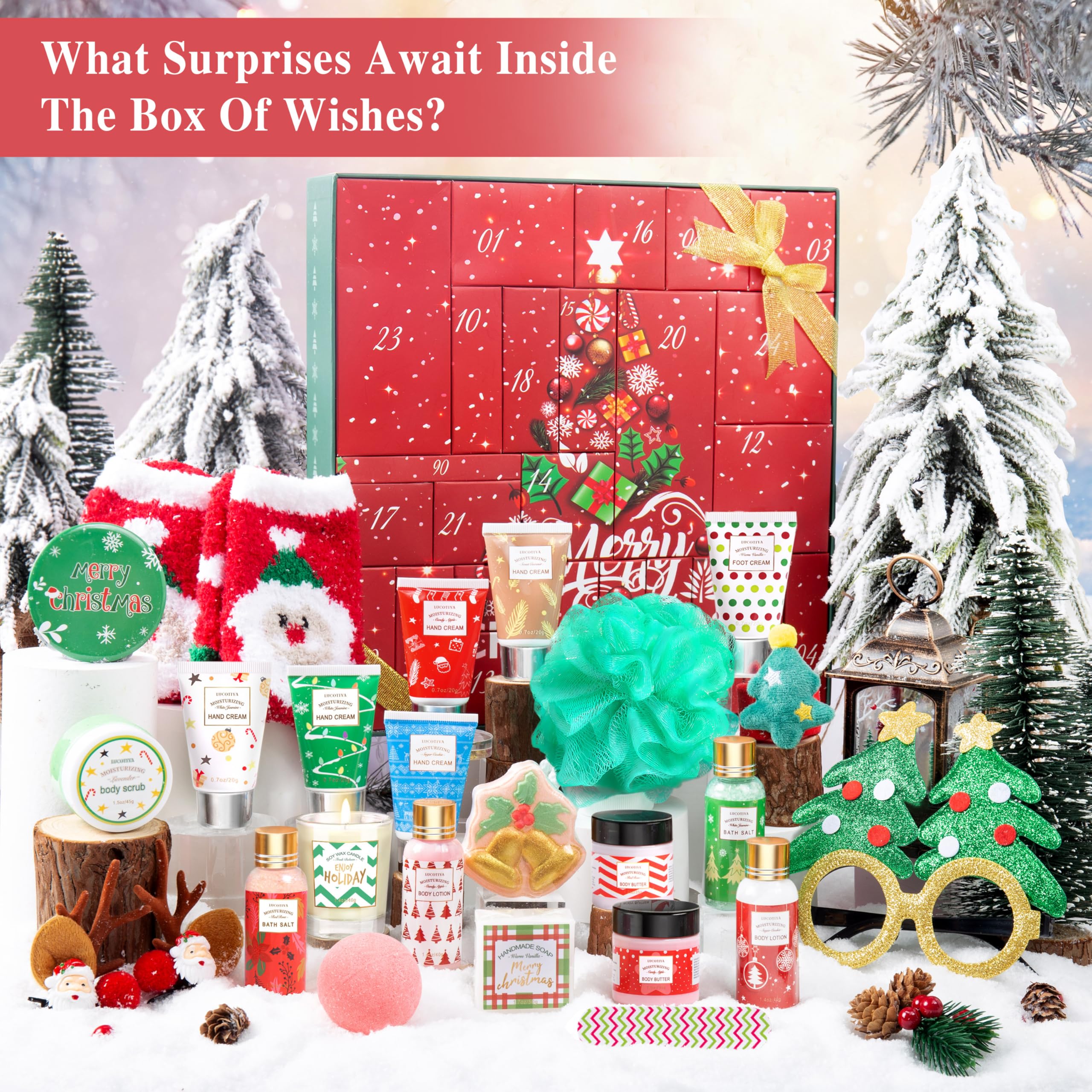 LUCOTIYA Advent Calendar 2025-24 Days of Beauty Advent Calendar, Bath and Body Gifts Sets for Women, Christmas Gifts Baskets for Women, Skincare Beauty Gift Baskets