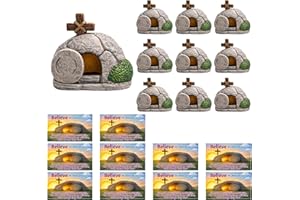 Watayo 10 Set Easter Mini Tomb with Cards, Resin Empty Tomb Easter Scene and Cross Decoration, Miniature Christian Resurrecti
