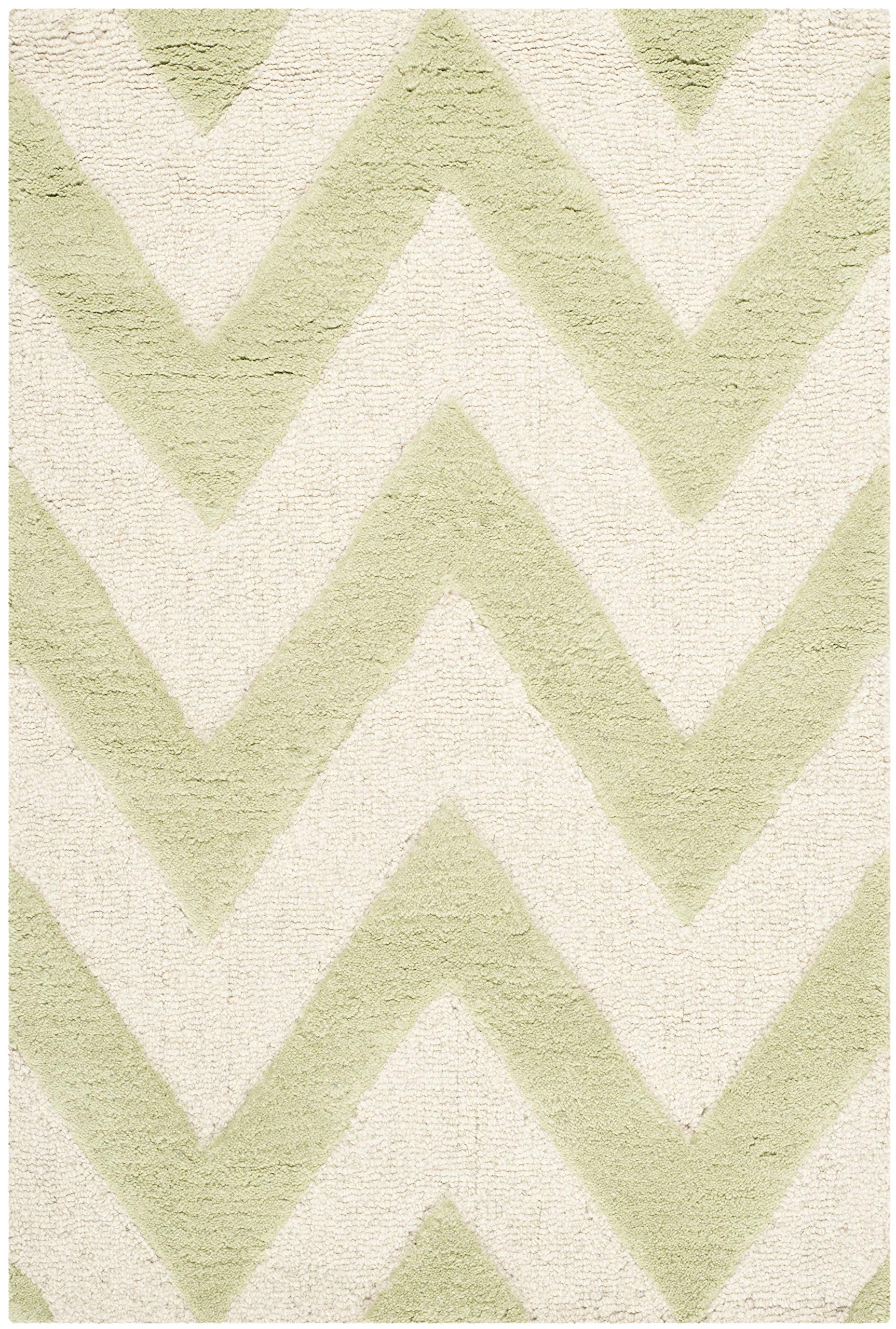 Safavieh Modern Indoor Hand Tufted Accent Area Rug, Cambridge Collection, CAM139, in Light Green / Ivory, 61 X 91 cm for Living Room, Bedroom or Any Indoor Space