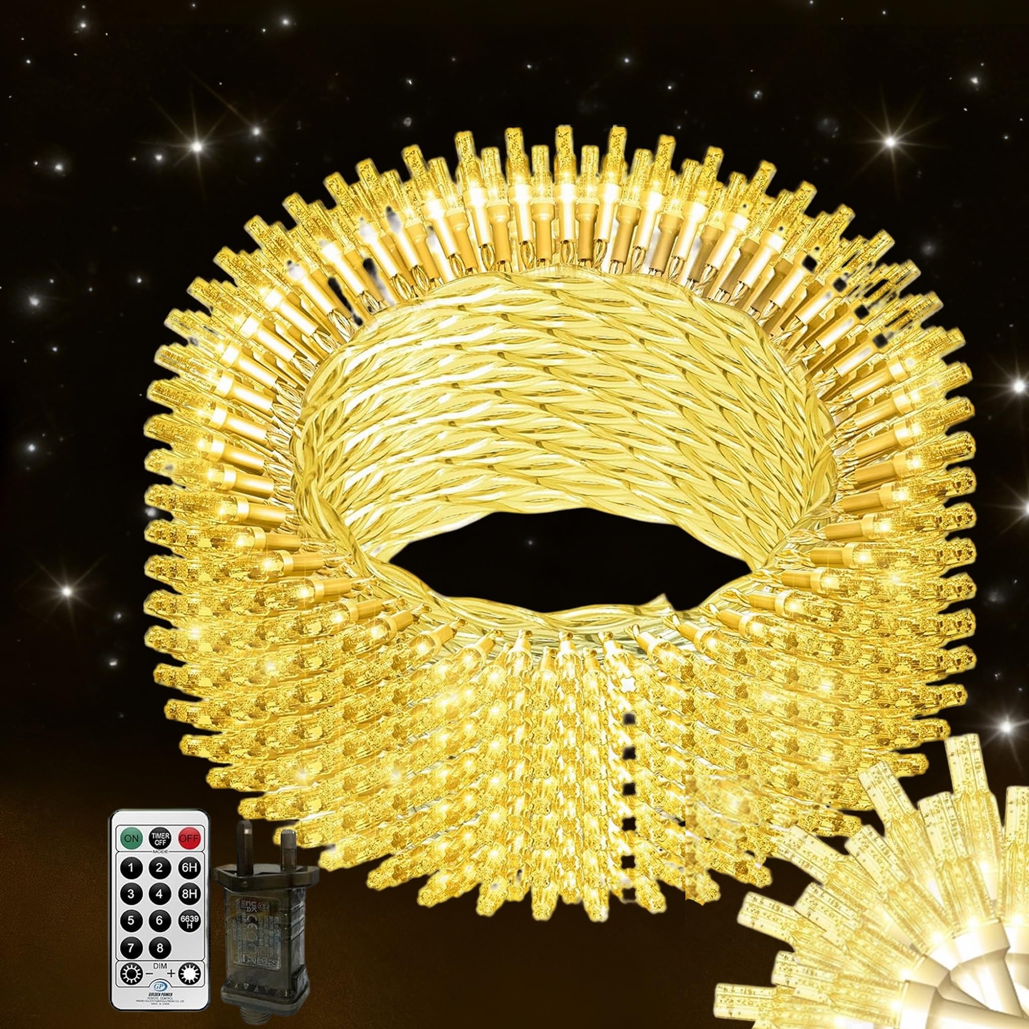 THKFUL Outdoor String Lights Mains Powered,50M 300LED Crystal Indoor Fairy Lights,Tree Lights Waterproof Remote with 8 Modes for Outside Garden Window Yard (Warm White)