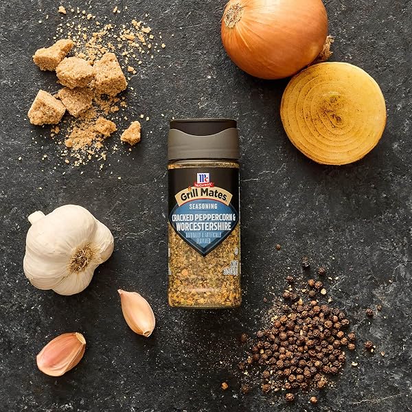 MCCORMICK GRILL MATES SEASONING, CRACKED PEPPERCORN & WORCESTERSHIRE, BOLD & SAVORY FLAVOR FOR STEAK, CHICKEN AND VEGETABLES, PERFECT FOR GRILLING, ROASTING, AIR-FRYING, COOKOUTS, AND WEEKNIGHT MEALS, 2.75 OZ