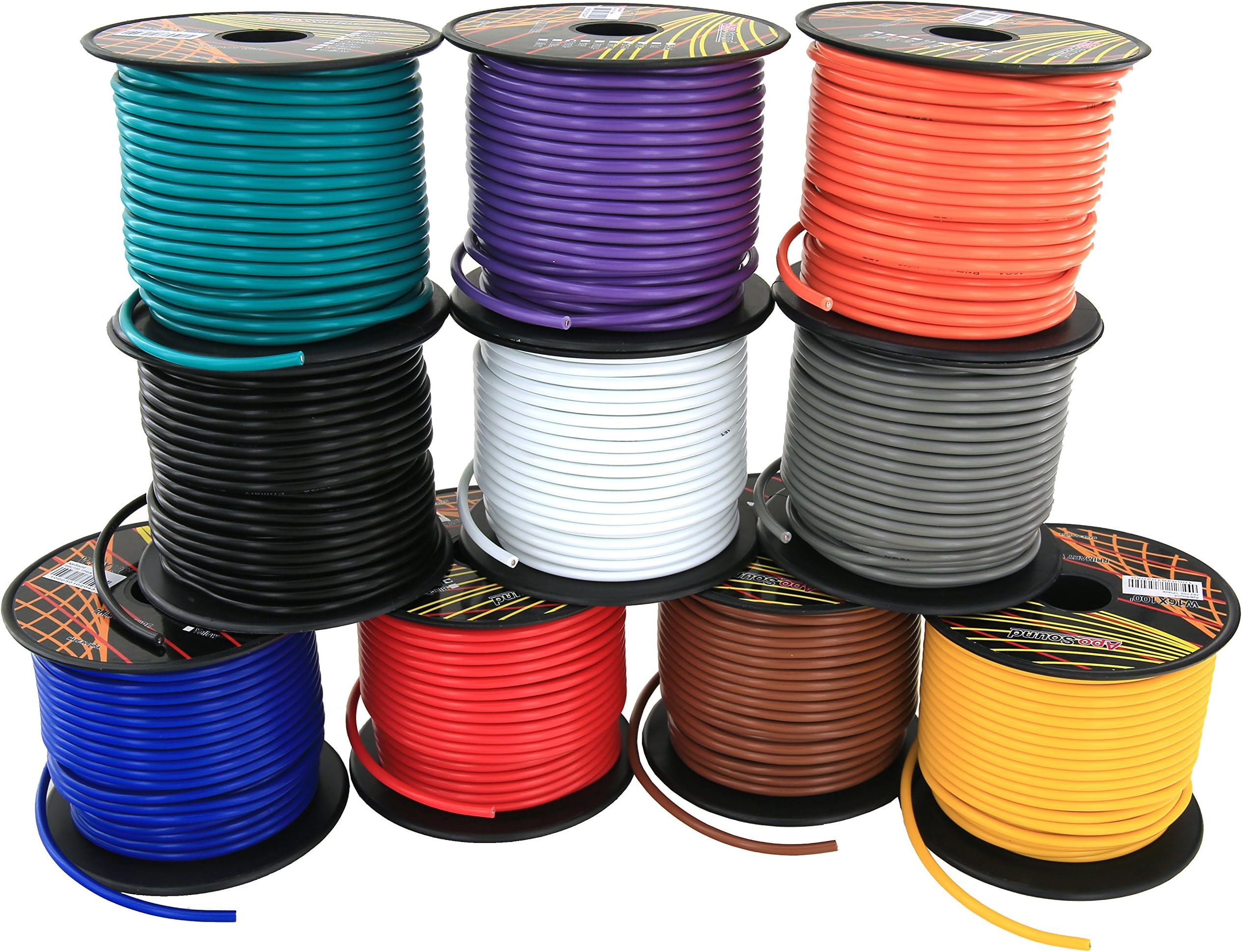 16 Gauge Stranded Copper Clad Aluminum CCA Low Voltage Primary Wire for Automotive Trailer Harness Auto Remote Wiring 4 Colored Assortment 100 ft/roll 400 feet Total (Also in 6 & 10 Color)