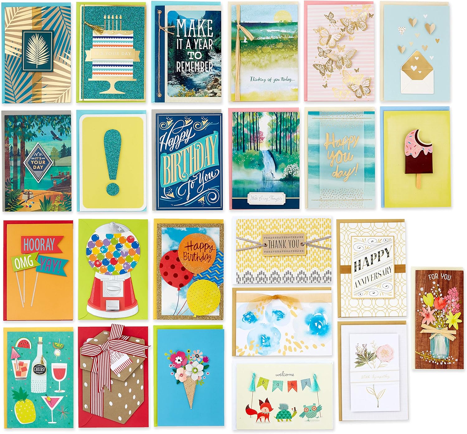 Hallmark Pack of 24 Handmade Assorted Boxed Greeting Cards, Modern Greenery—Birthday Cards, Baby Shower Cards, Wedding Cards, Sympathy Cards, Thinking of You Cards, Thank You Cards