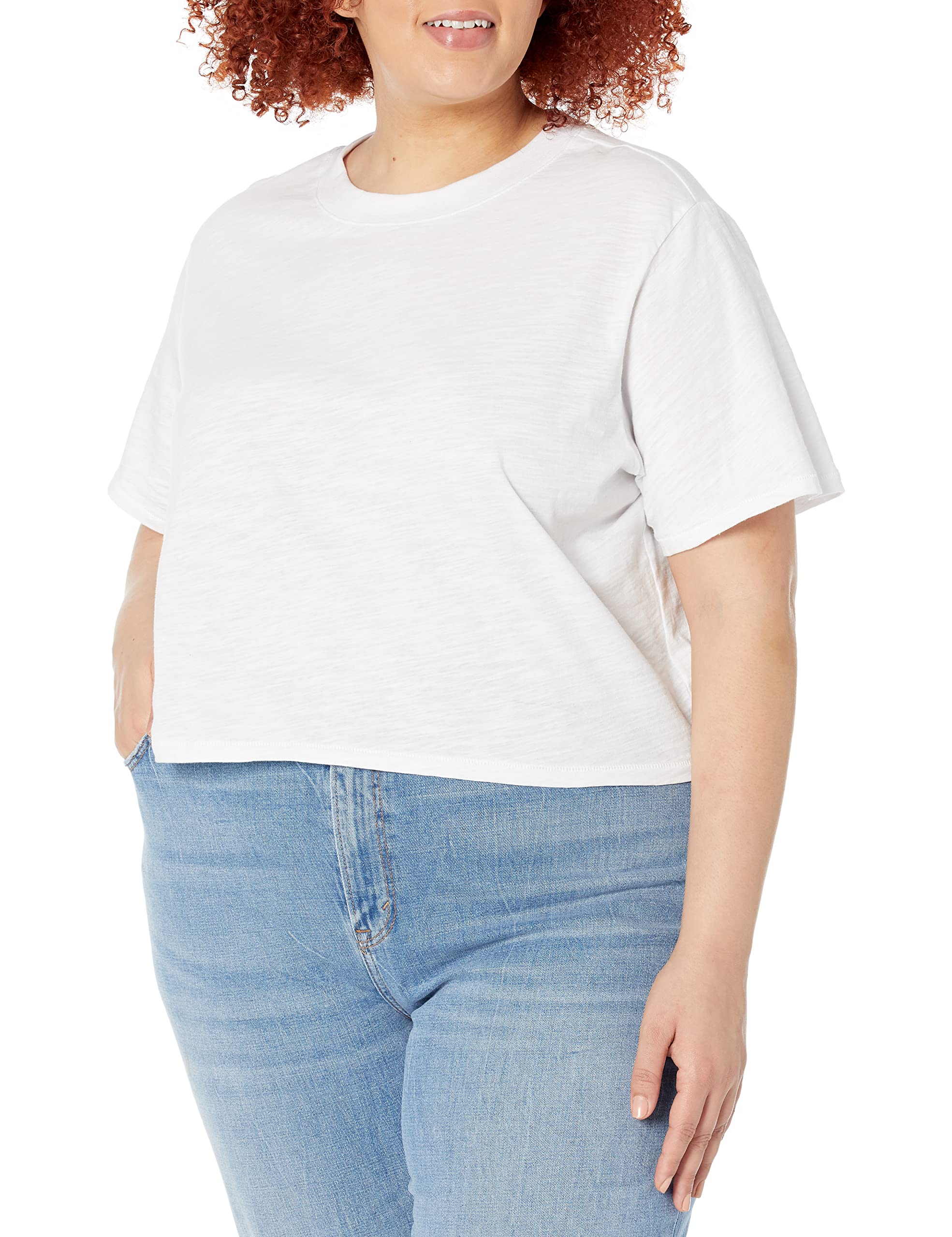 Photo 1 of The Drop Women's Sydney Short-sleeve Cropped Crew Neck T-shirt, White, 3X, Plus Size