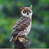 Jeelyfu Fake Owl Scarecrow Decoy, Resin Owl Bird Deterrents, Horned Owl Sculpture for Outdoor Patio Lawn Yard 10" Tall