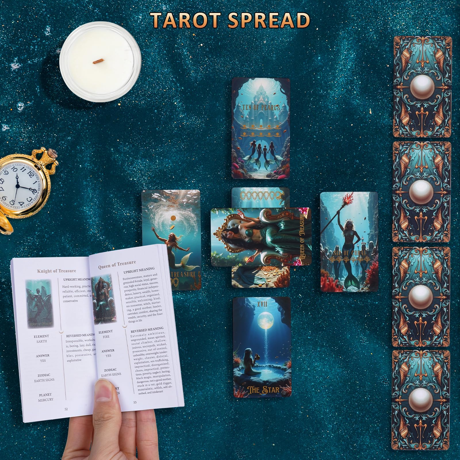 XSYLOHXL Ocean Tarot Cards with Guide Book for Beginners Unique Pretty Gold Foil Tarot Oracle Deck Set with Beautiful Box 400GSM 78 PCS Card Standard Size
