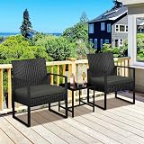 Yaheetech 3-Piece Rattan Garden Furniture Set with Cushions, Black/Gray view 2