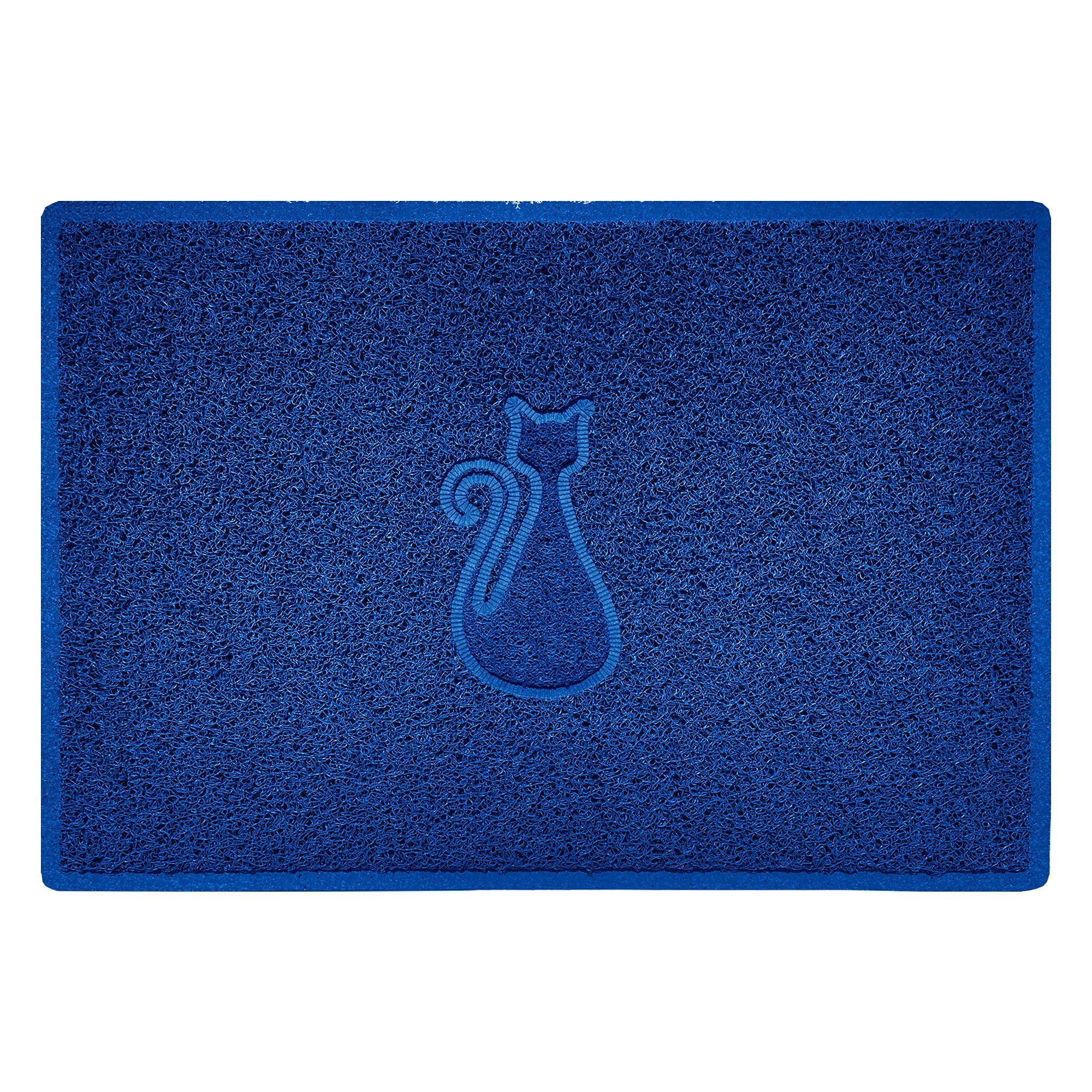 Nicoman CAT Shape Cat Litter Box Mat, Dog Food Feeding Tray Matt, Non-Slip, Easy Clean, Washable(90x60cm,Large),BLUE