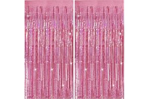 BOMSI 2 Pack Pink Backdrop Party Decorations Tinsel Curtain Party Backdrop Foil Fringe Birthday Decorations Photo Booth Streamer Backdrop Pink Theme Bachelorette Graduation Party Decorations