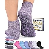 Pembrook 6 Pairs Diabetic Ankle Socks for Men & Women with Grips - 12 Colors Neuropathy Socks for Men | Non Slip | Edema