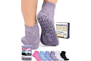 Pembrook 6 Pairs Diabetic Ankle Socks for Men & Women with Grips - 12 Colors Neuropathy Socks for Men | Non Slip | Edema