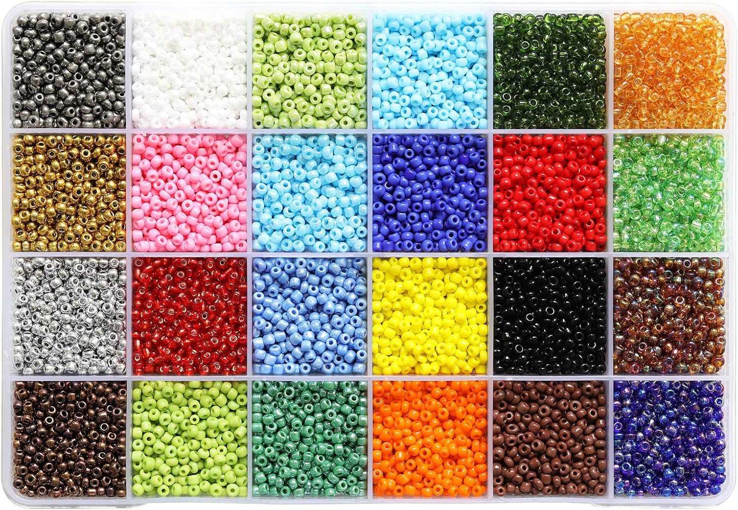 BALABEAD Size 3mm 8/0 Seed Beads About 7200pcs in Box 24 Multicolor Assortment Glass Seed Beads for Making Jewelry Necklace Bracelets Earrings Rings
