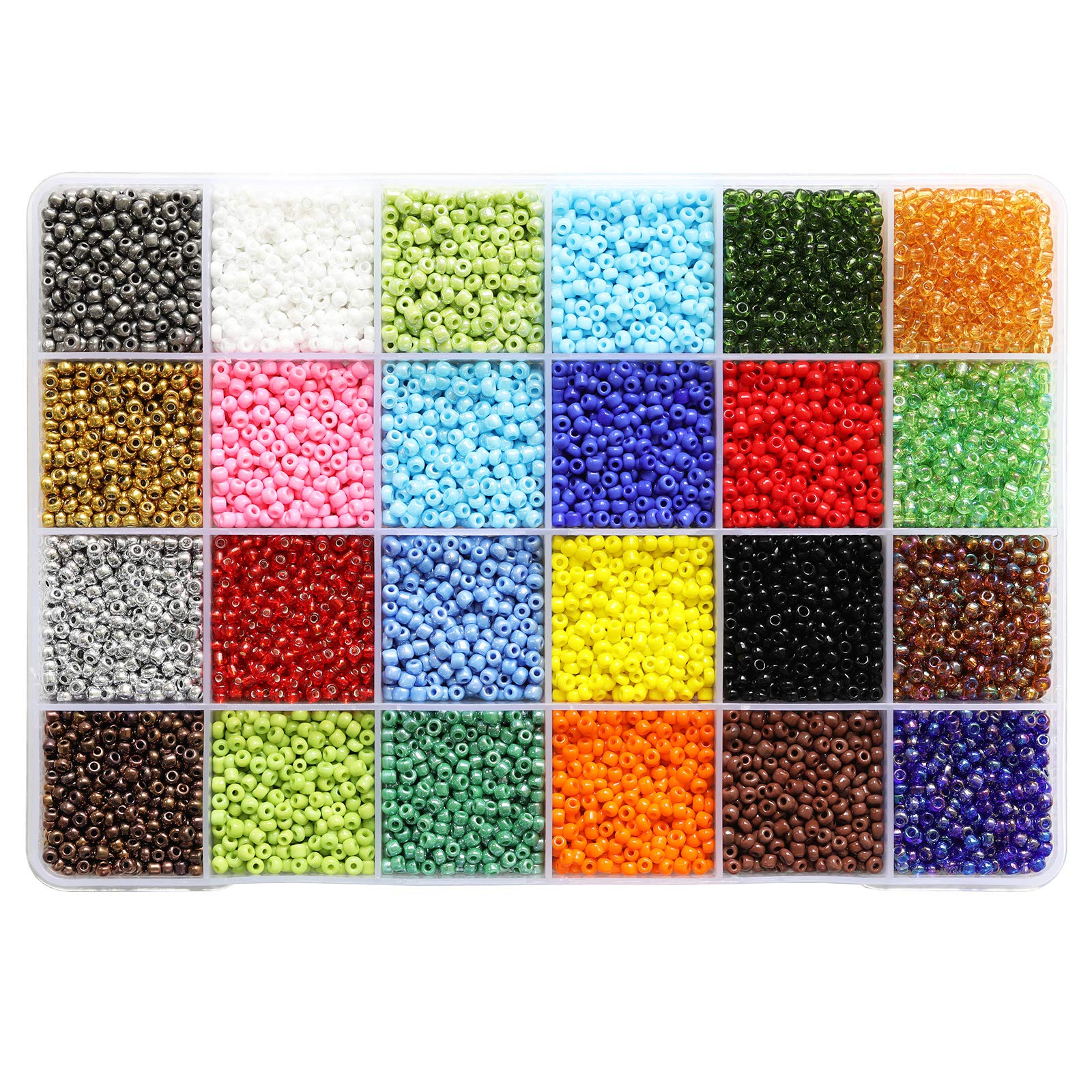BALABEAD Size 3mm 8/0 Seed Beads About 7200pcs in Box 24 Multicolor Assortment Glass Seed Beads for Making Jewelry Necklace Bracelets Earrings Rings