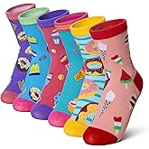 Velice Kids Girls Boys Cotton Crew Socks Funny Crazy Novelty Cartoon Cute Silly Dress Socks 6 Pairs