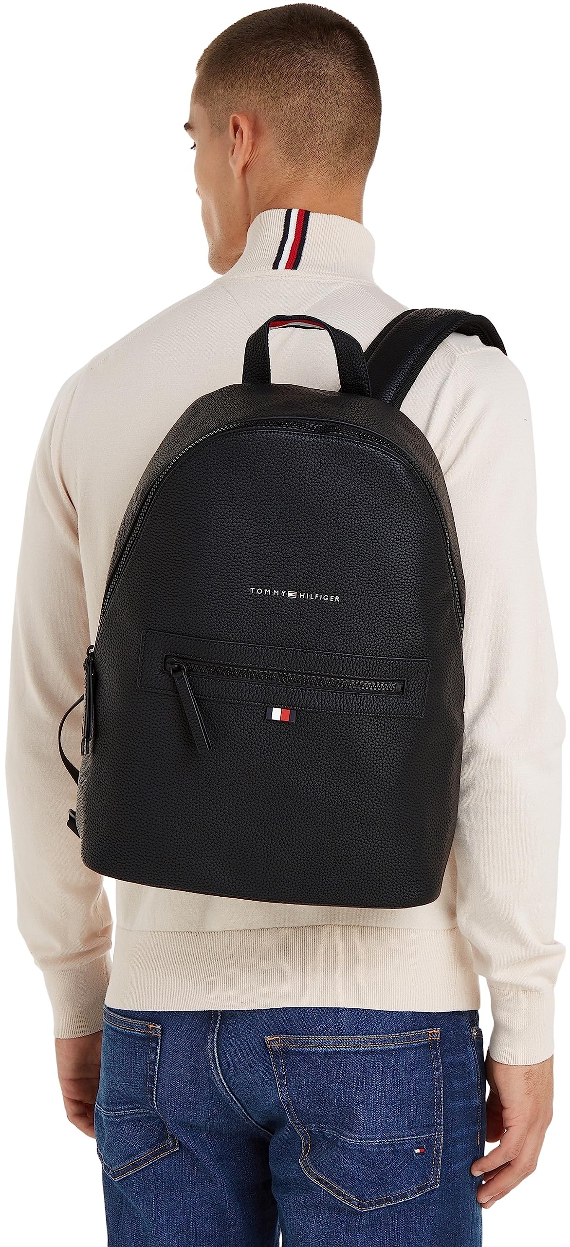 Tommy Hilfiger Herren Rucksack Essential PU Backpack Handgepäck, Schwarz (Black), Einheitsgröße 3