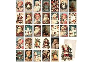 Tlenpo 32 Vintage Christmas Postcards, Santa Claus Snowman Reindeer Pattern, Blank Christmas Greeting Cards Decorations, Retro Post Cards for Holiday Party Favors, 350gsm, 4 x 6 Inch