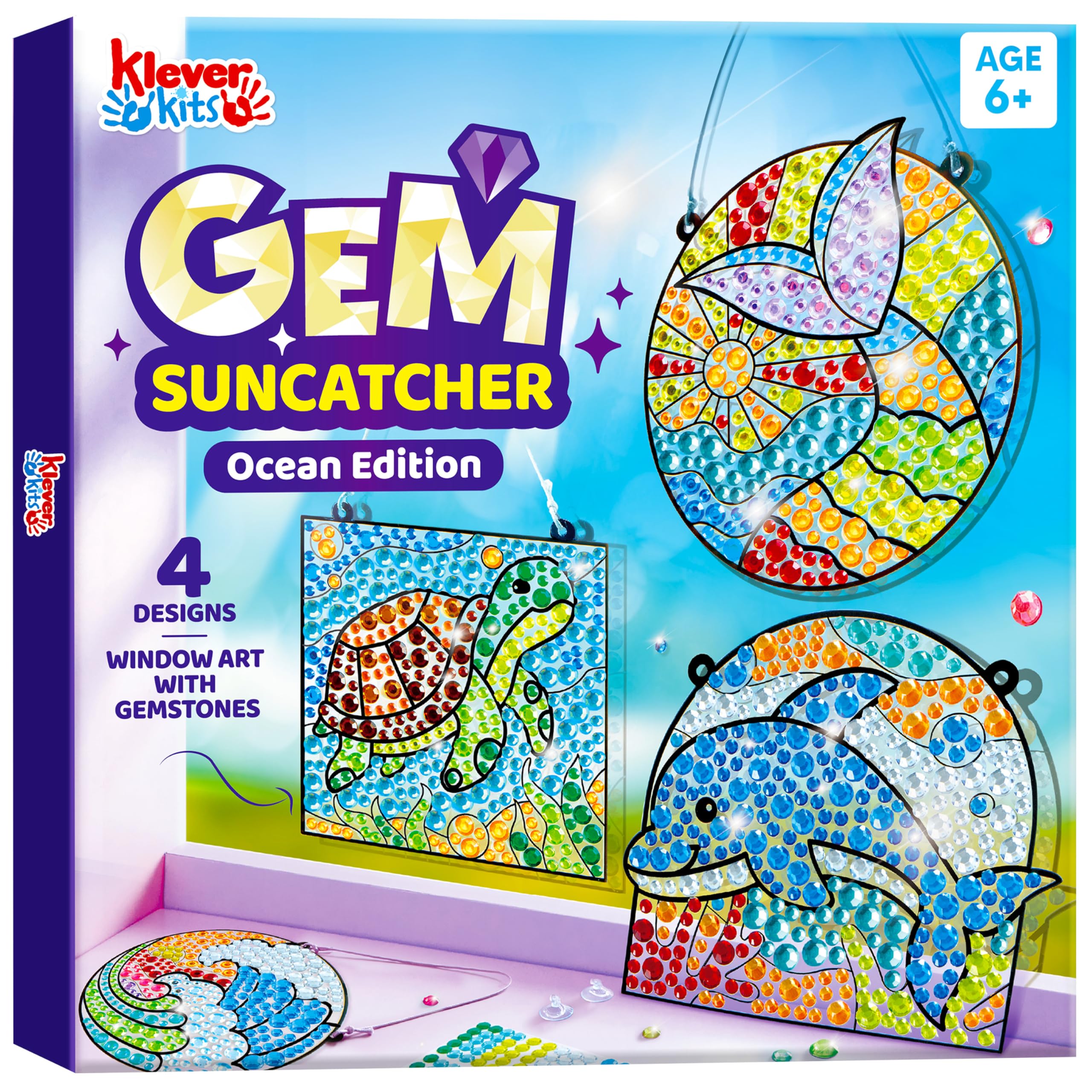 Klever Kits Suncatcher Window Craft Sets for Kids, Gifts for Girls 6 7 8 9 10 11 12 Years, DIY Diamond Painting Set Toys, Craft Girls Painting Set, Creative Gifts (4 Themes)
