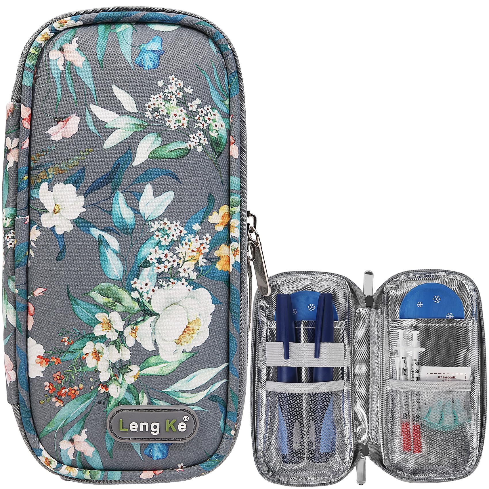 AYVANBER Insulin Cooler Travel Case Small Diabetic Medication Cooler Portable Cooling Bag with 2 Reusable Gel Ice Packs for Insulin Pens While Traveling and Other Supplies (Light Camellia Flower)