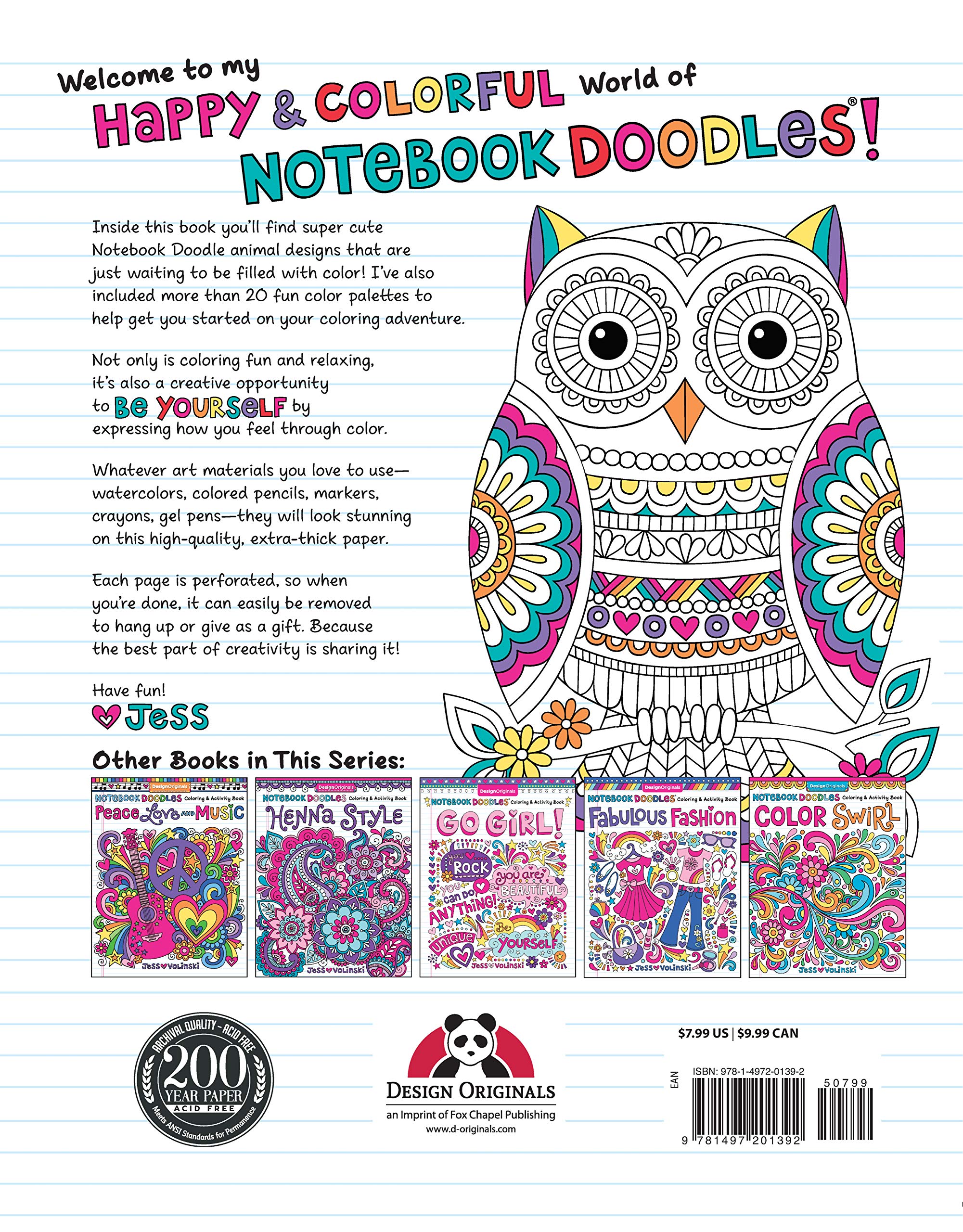 Notebook Doodles Super Cute: Coloring & Activity Book (Design Originals) 32 Adorable Animal Designs; Beginner-Friendly Relaxing, Creative Art Activities on Extra-Thick Perforated Paper