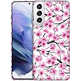 SuzaCase Back Case for Samsung Galaxy S21 5G, Samsung S21 Case with Stylish Cherry Blossoms Watercolored Design Printed Cute, Sleek Durable Hardshell Protective Phone Case for Samsung S21 5G