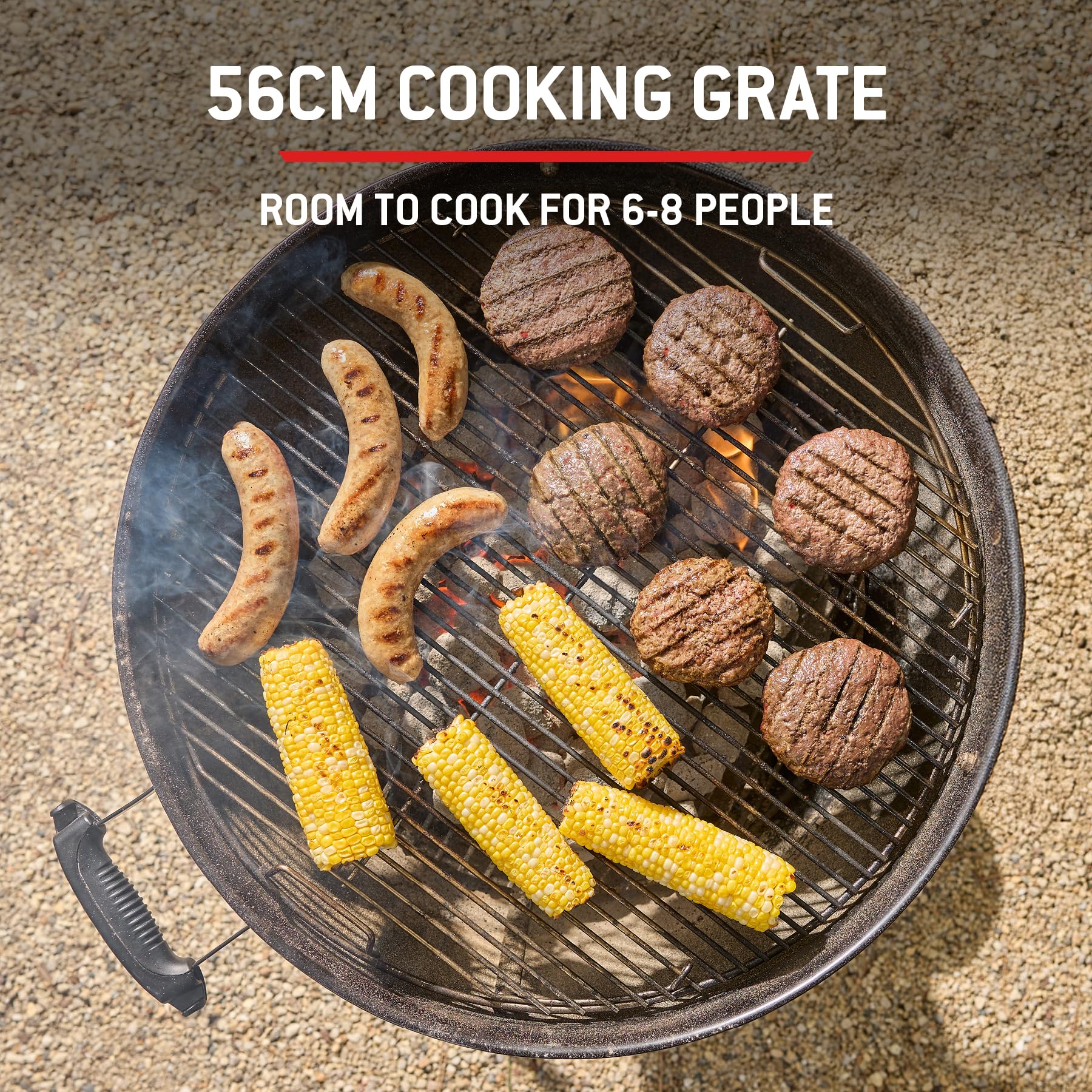Weber Compact Kettle Holzkohlegrill 57 cm mit Stand und Rädern/Rostbeständige porzellanemaillierte Oberfläche, Ascheauffangschale, 2342 cm² Grillfläche, Schwarz 4