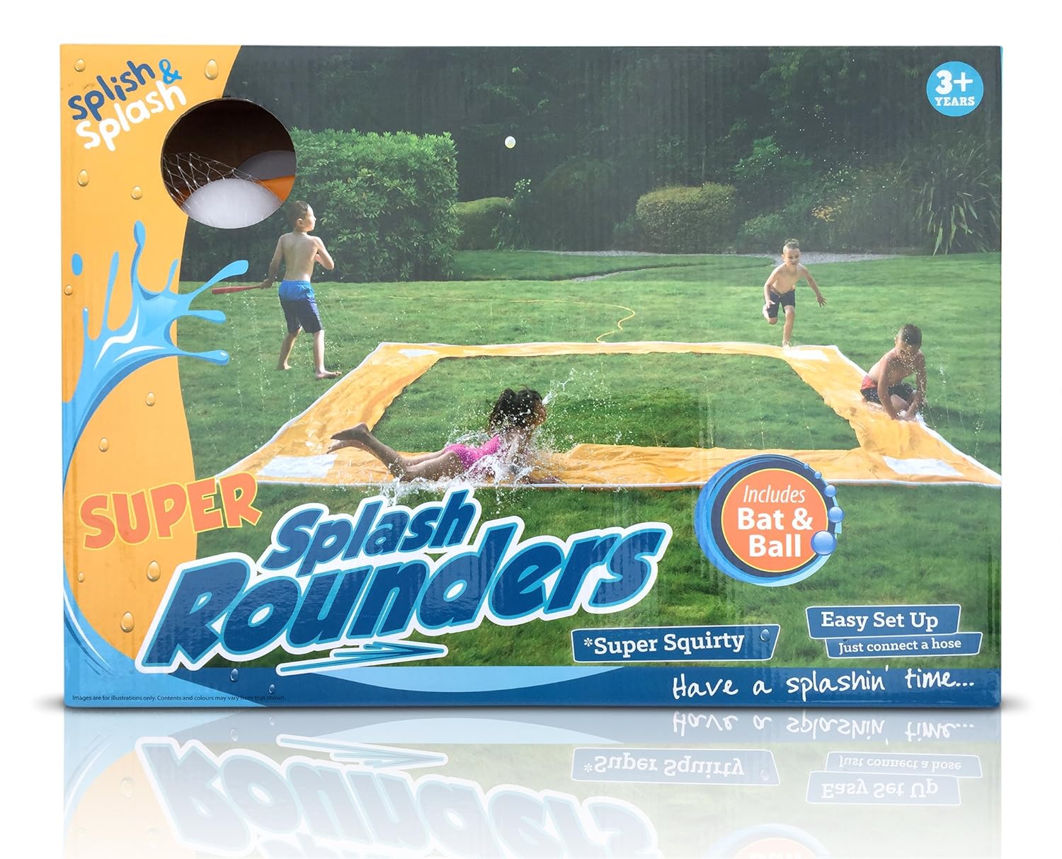 Super Splash Rounders Water Slide Hose Sprinkler Game Includes Bat