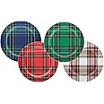 C.R. Gibson Holiday Plate Set for Dinners and Parties, Plaid, Reusable, Melamine, 4 Count, 9" Diameter (QAPS2-24058), Christmas