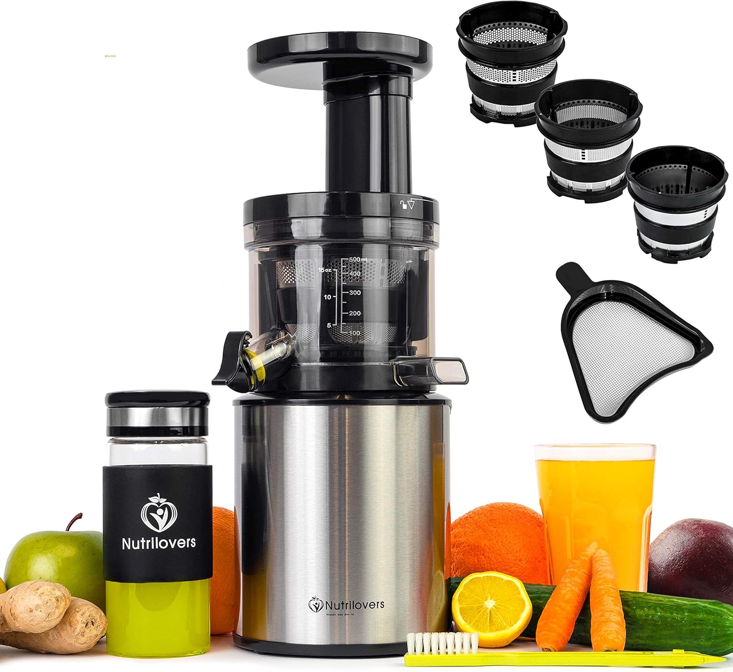 Nutrilovers Slow Juicer Edelstahl Entsafter Saftpresse Entsaftet