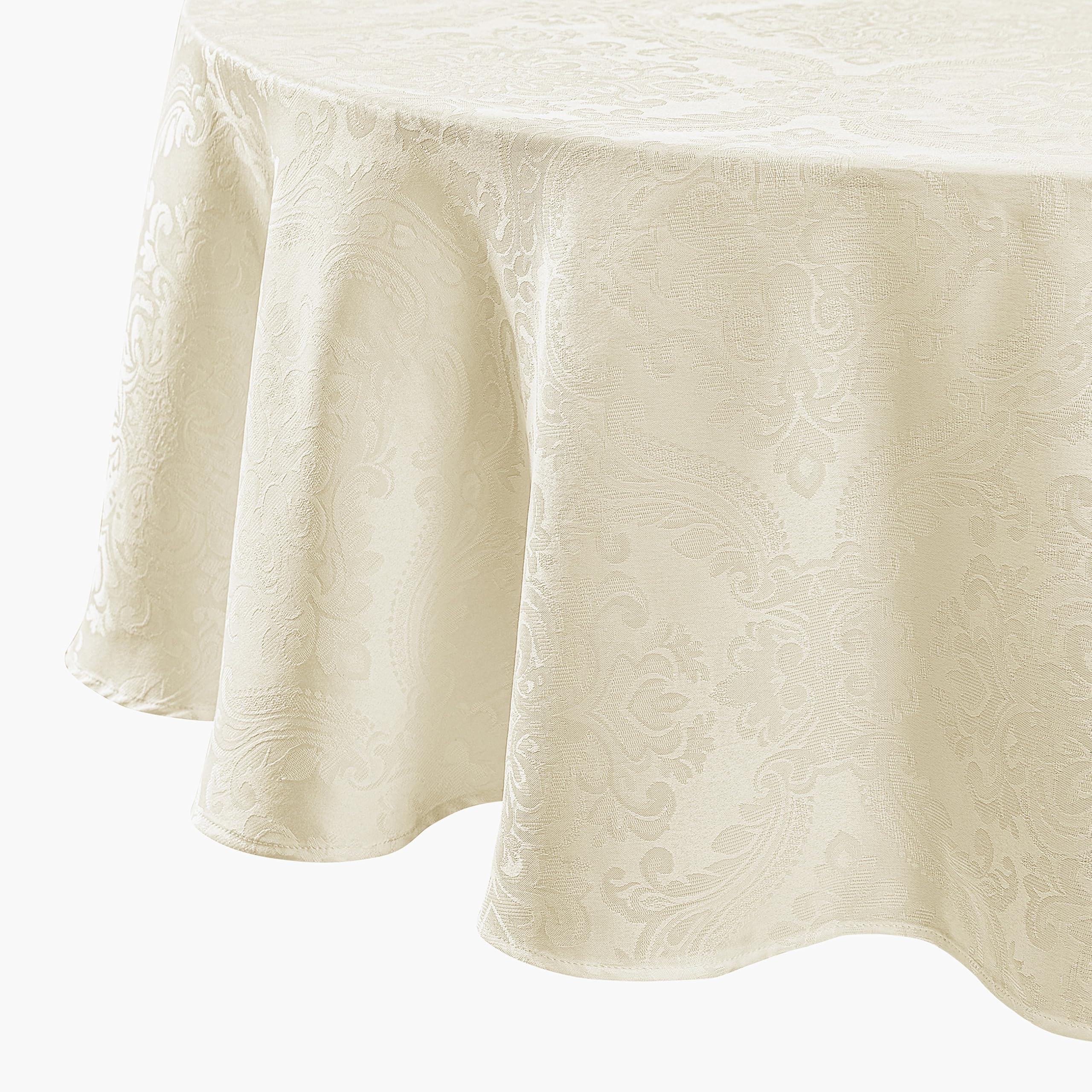 Elrene Damask Tablecloth, Polyester, Ivory, 90" Round