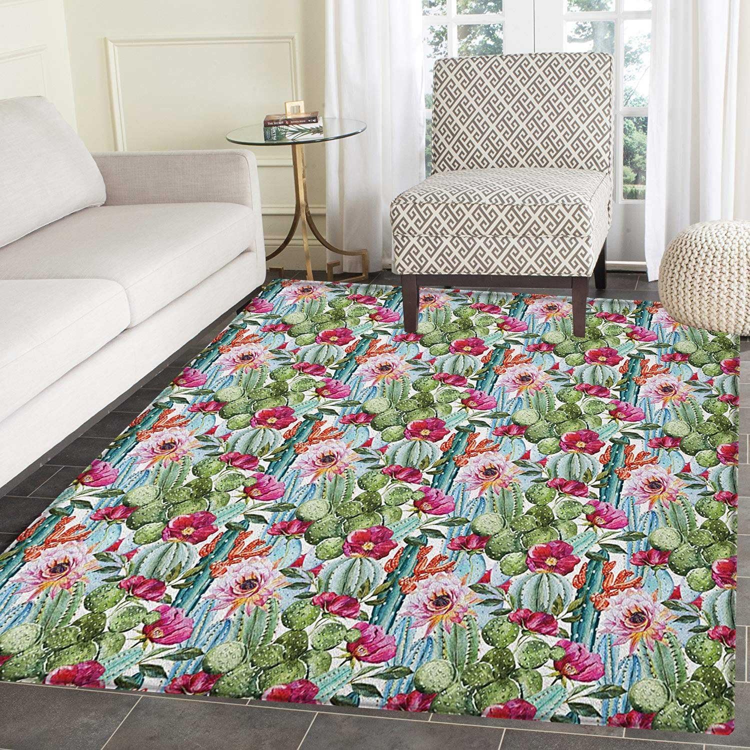 Cactus Print Area rug Tropical Botanic Cactus Exotic Desert