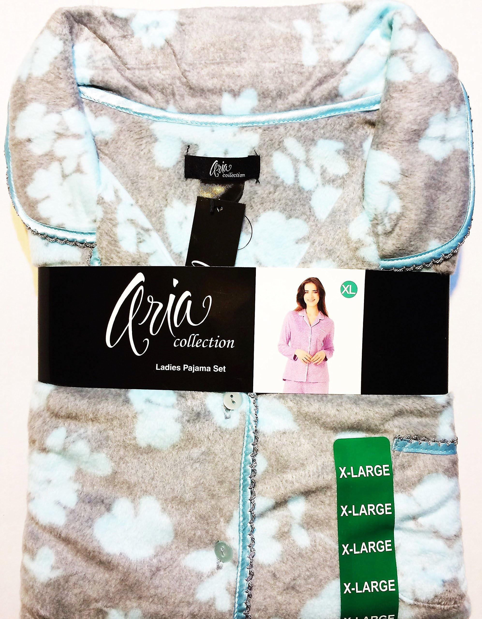 Aria Ladies Pajama Set - Grey Baby Blue Floral (Medium)