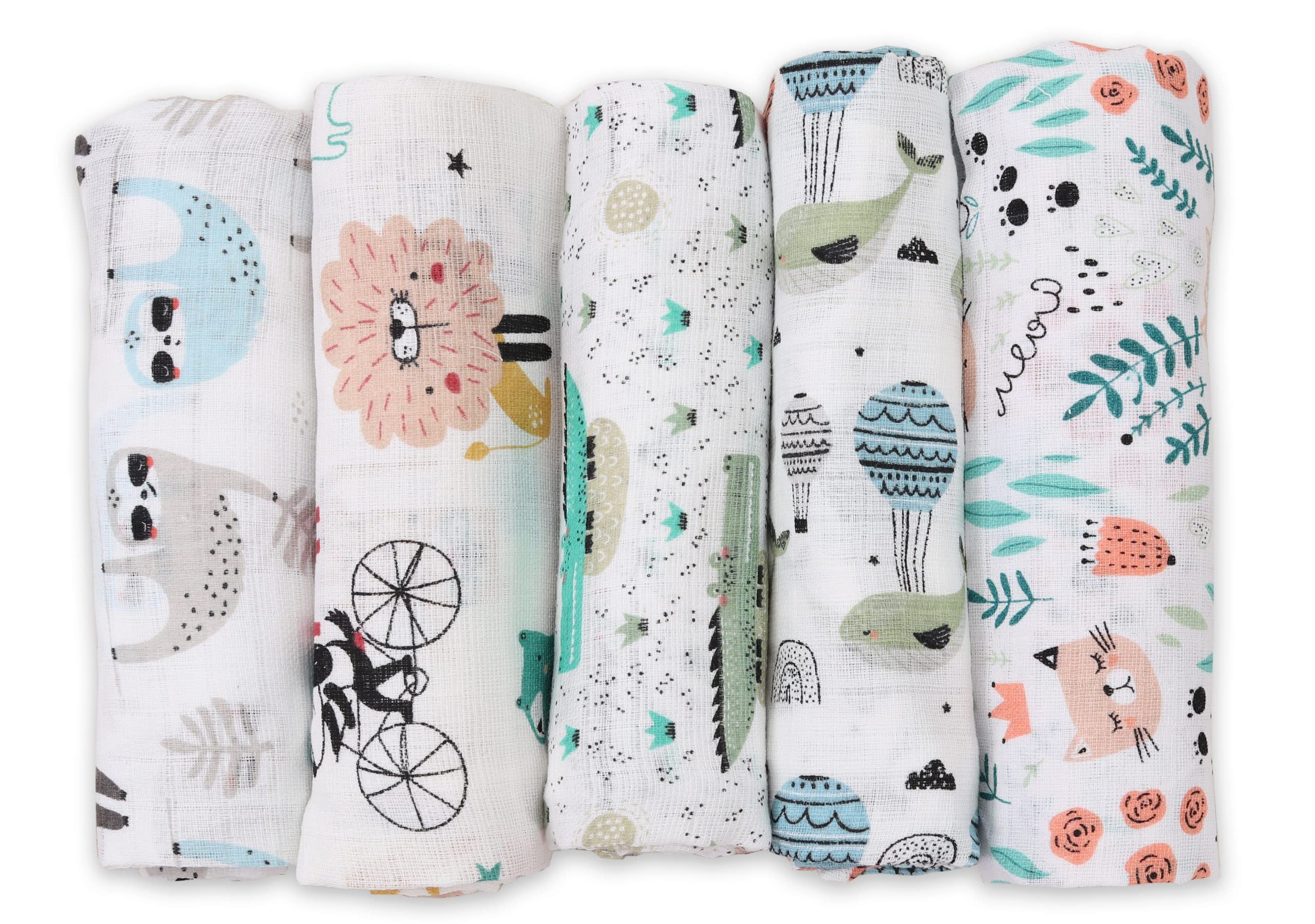 FENSILO Burp Cloths Baby - Muslin Cloths - Cloth Nappies - Pack of 5 70 x 80 cm Made in the EU, Tested for Harmful Substances - Burp Cloths Baby Boy Girl Cloth with