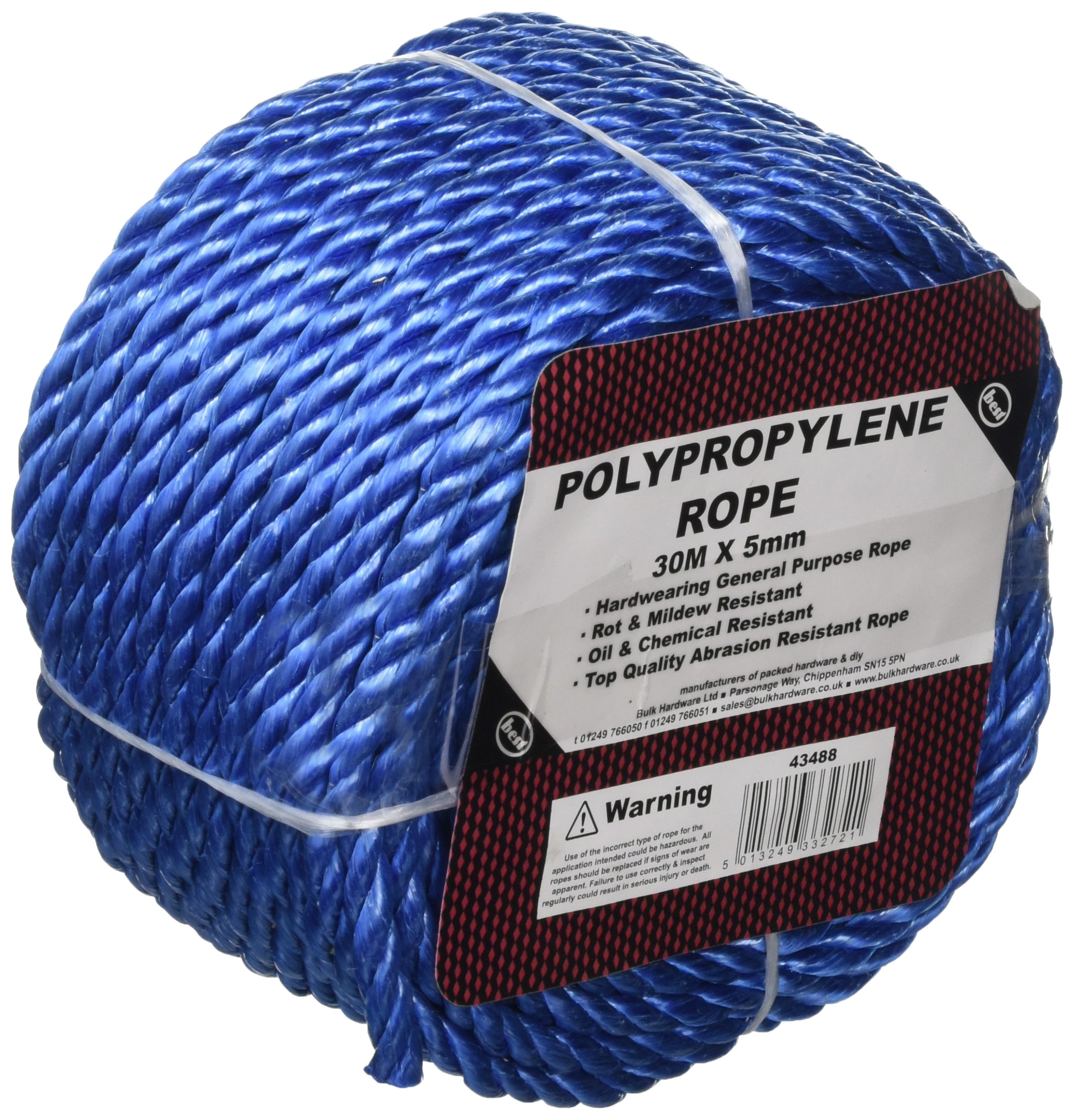 Merriway BH05765 Coiled Polypropylene Rope, 30 M x 5mm (97.5 Foot x 1/4 Inch), Blue