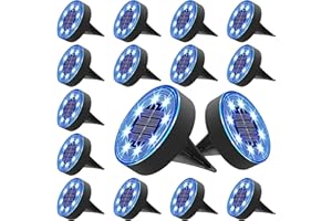 Joomer Solar Ground Lights, 16 Pack 8 LED Solar Lights Outdoor IP68 Waterproof Disc Light In-Ground Landscape Lighting Outdoor for Patio Pathway Lawn Yard Driveway Walkway (Blue)