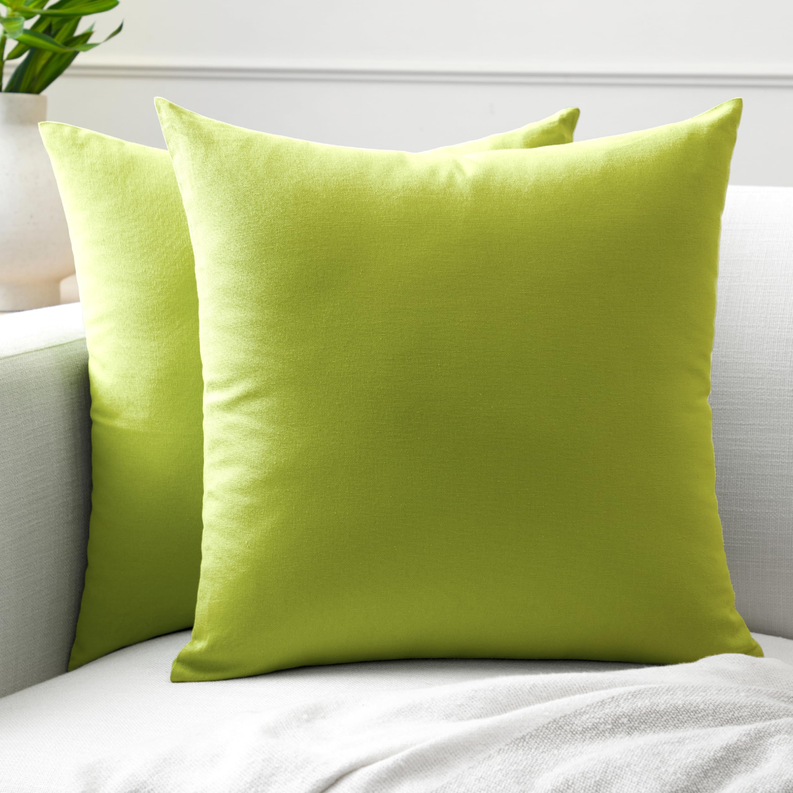 Encasa XO Cotton Throw Pillow Covers Set of 2 I 18x18 in (45x45 cm) - Lime Green I No Insert I Plain Square Pillowcases I Machine Washable | Indoor Use Only