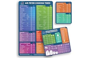 LINDA'S ESSENTIALS Air Fryer Cheat Sheet Magnets - Must Have Air Fryer Accessories Air Fryer Cookbook for Beginners Cooking Guide - Cooking Time Cheat Sheet - Magnetic Quick Reference (3 Pack)