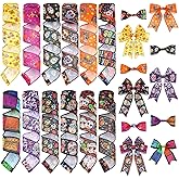 Vincreem 12 Rolls 60 Yards Day of The Dead Wired Edge Ribbons Black Purple Sugar Skull Flower Burlap Ribbon Dia De Los Meurtos Ribbon for Halloween Party DIY Craft Wreath Decor