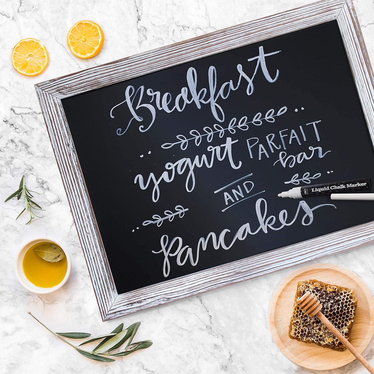 Rustic Whitewashed Magnetic Wall Chalkboard, Large Size 18" x 24", Framed Chalkboard - Decorative Magnet Board Great for Kitchen Decor, Weddings, Restaurant Menus and More! … (18" x 24")…: Office Products