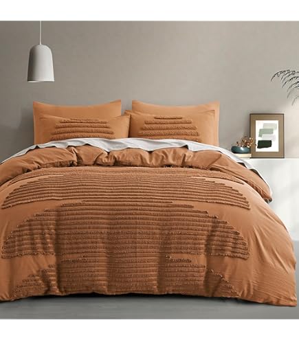 Boho Cotton Duvet Cover Set With Pillow Covers - Handmade Washed Solid Donna Bedding - Brown King 90x104 Inches - View #8