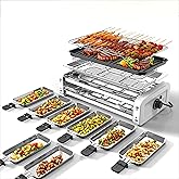 1500W double layer indoor electric grill, 2 in 1 kitchen indoor grill, smokeless electric grill with non-stick removable gril
