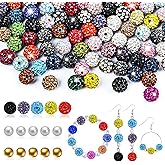 236pcs+ Rhinestone Beads 10mm for Jewelry Making, Shiny Round Shamballa Disco Beads Bling Sparkle Rhinestone Clay Beads for Necklace Bracelet Earring Making and DIY Decoration