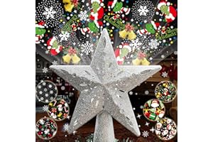 KIFIRAY 10" Christmas Tree Topper Projector with 6 Projection Modes, Built-in LED Rotating Light, 3D Glitter Dynamic Projector Light Up Xmas Tree Topper Star for Christmas Holiday Party Decorations Gifts