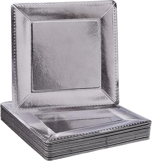 Amazon Com Square Disposable Charger Plates 40 Pc Metallic Silver Charger Service Plates
