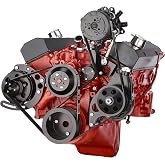 Black Small Block Chevy Serpentine Kit with AC for 283 302 305 327 350 400 Small Block Engines