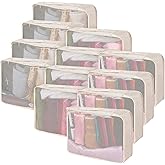 Silkfly 12 Pcs Packing Cubes for Suitcase Travel Luggage Bags Bulk Mesh Organizer Set for Hiking Camping Backpacking Clothes Accessories (Khaki)