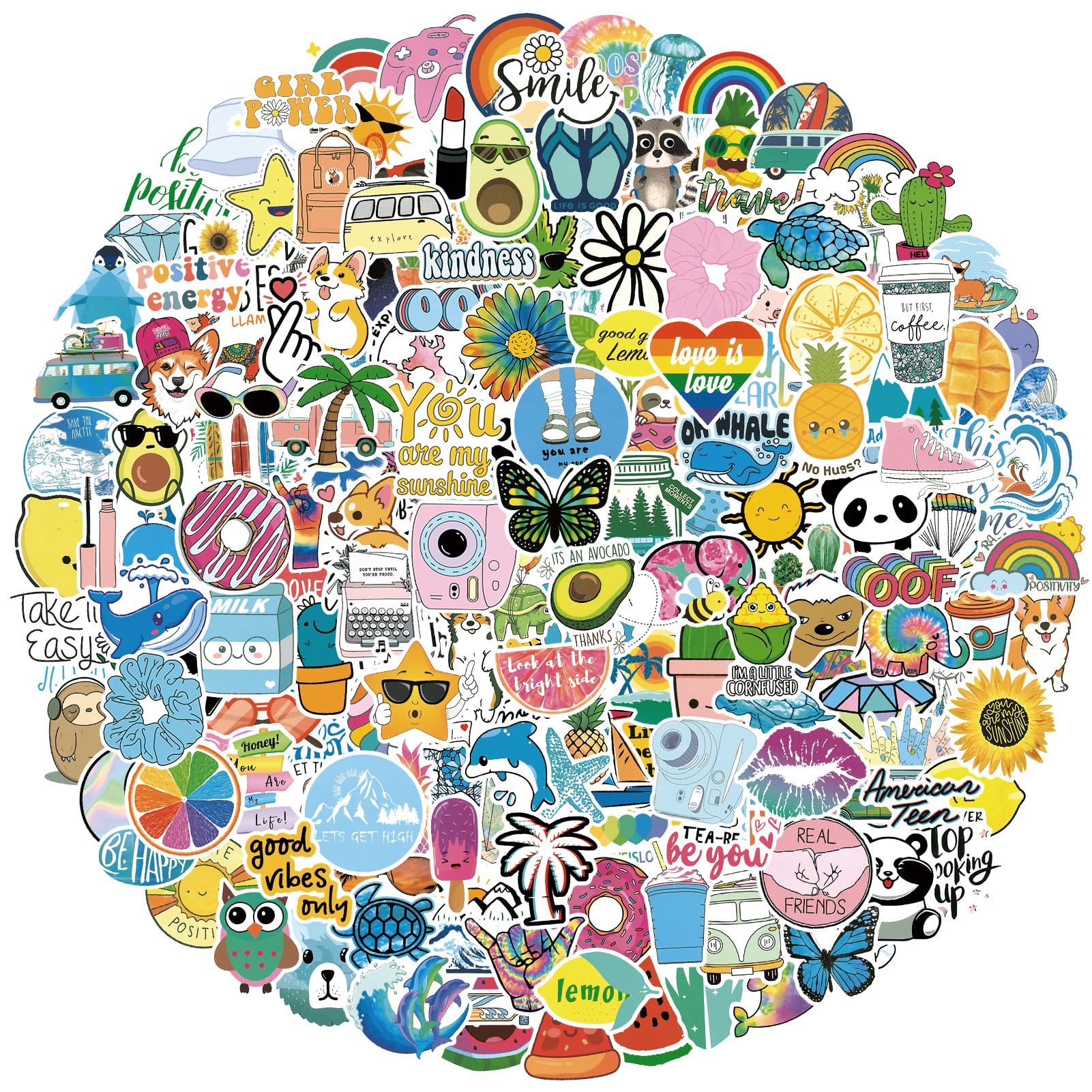 Photo 1 of 200pcs Water Bottle Stickers for Kids, Cute VSCO Sticker Pack for Adults, Waterproof Vinyl Decals for Laptop, Journal, Scrapbook, Luggage