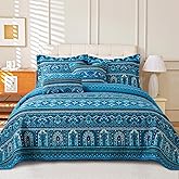 VAPUTAR Cotton Quilt Bedding Set - 3 Pieces, Boho King Size Quilts, Lightweight Reversible Coverlets Bedspreads for Farmhouse Bedroom (Blue)