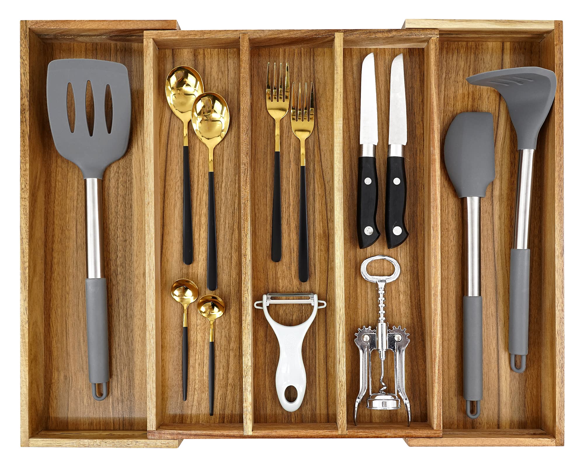 Photo 1 of *MAJOR DAMAGE** EcoFives Luxury Acacia Silverware Organizer -Kitchen Drawer Organizer - Utensil Holder and Cutlery Organizer with Grooved Drawer Dividers for Flatware and Kitchen Utensils (5 Slot)